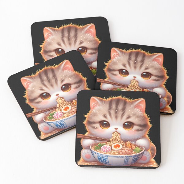 Item preview, Kawaii Kitten Eating Ramen 5 designed and sold by Totally4Ryo.