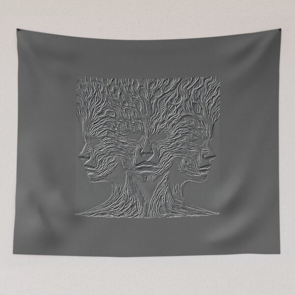 Item preview, Grey on gray Industrial face - Engraved metal illustrations collection by Red Siri0 (tree three faces) designed and sold by Red Siri0 Art.
