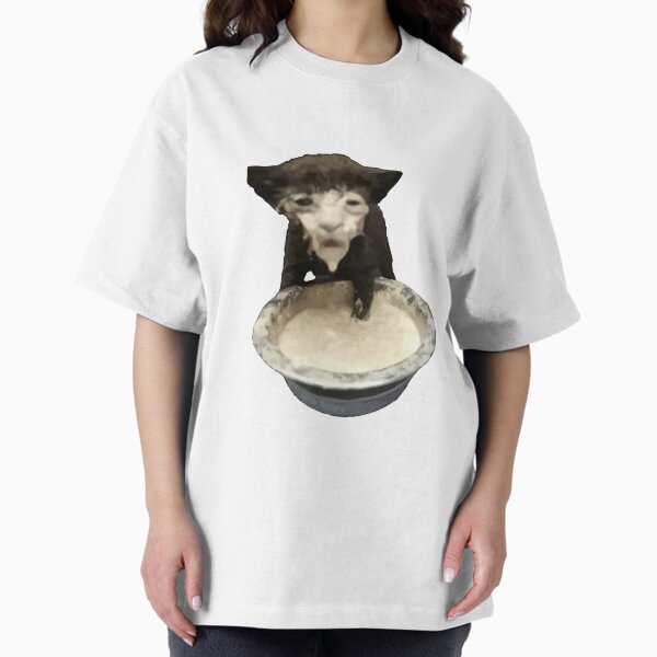 Milk Face Cat Meme (Cursed Milk Cat) Oversized T-Shirt