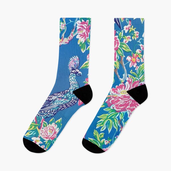 Item preview, Preppy chinoiserie peacocks and peonies on cornflower blue designed and sold by SophieClimaArt.