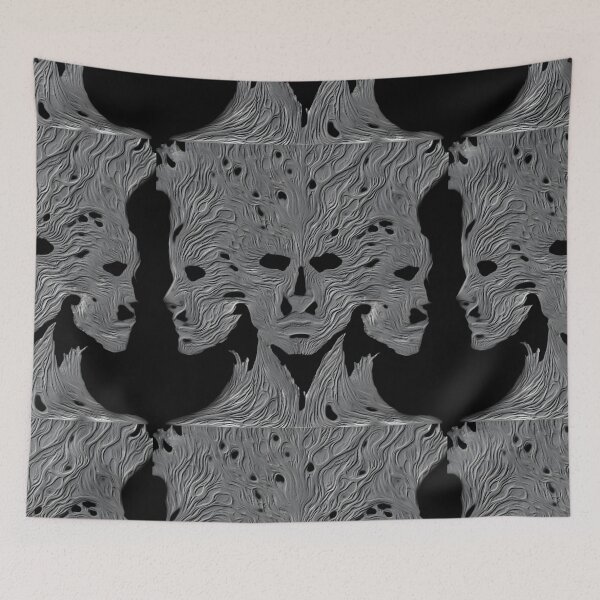 Item preview, Grey on gray Industrial face - Engraved metal illustrations collection by Red Siri0 (tree three faces without background) designed and sold by Red Siri0 Art.