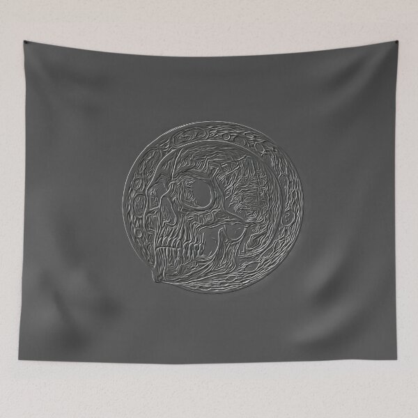 Item preview, Deep grey on gray Industrial skull - Engraved metal illustrations collection by Red Siri0 (tree three faces) designed and sold by Red Siri0 Art.