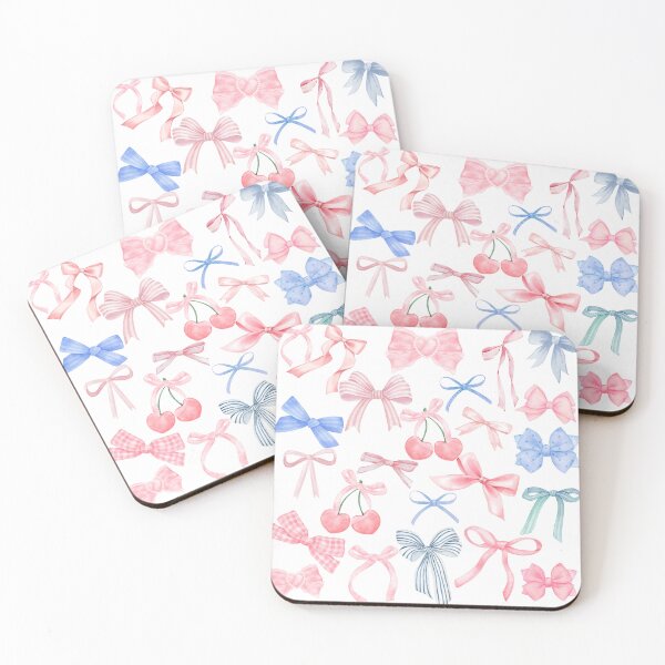 Item preview, Stylish Trendy Girly Cherry Pastel Blue Pink Bow Coquette designed and sold by LEILA ART SPACE.