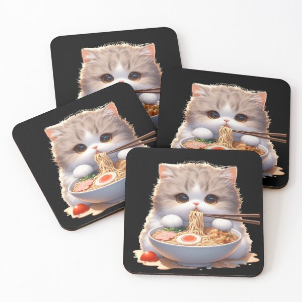 Item preview, Kawaii Kitten Eating Ramen 6 designed and sold by Totally4Ryo.
