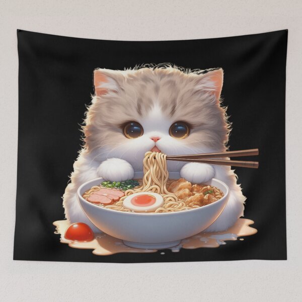 Item preview, Kawaii Kitten Eating Ramen 6 designed and sold by Totally4Ryo.