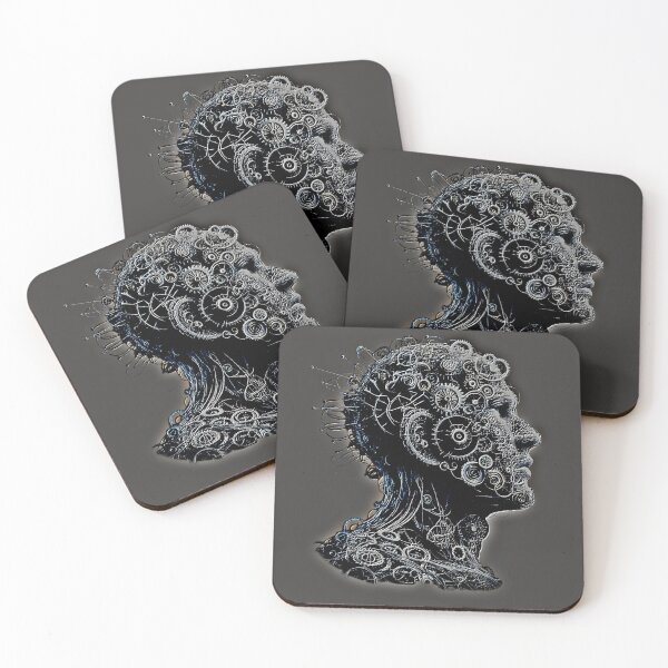Item preview, Deep grey on gray Industrial head - Engraved metal illustrations collection by Red Siri0 (tree three faces) designed and sold by Red Siri0 Art.