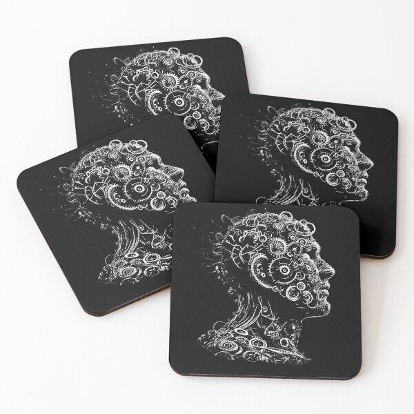 Item preview, White on black Industrial head - Engraved metal illustrations collection by Red Siri0  designed and sold by Red Siri0 Art.