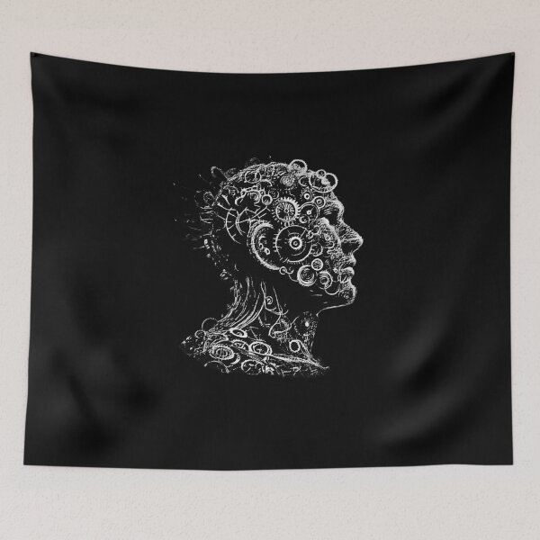 Item preview, White on black Industrial head - Engraved metal illustrations collection by Red Siri0  designed and sold by Red Siri0 Art.