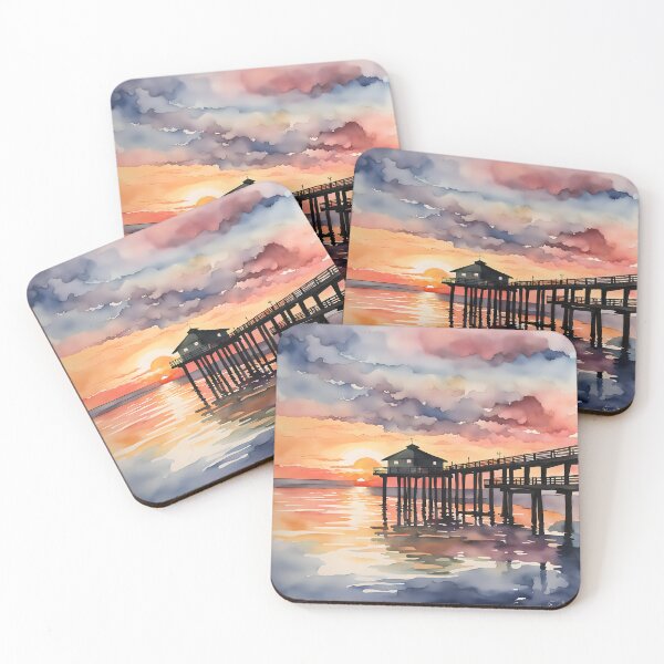 Item preview, Coastal Sunset Pier - Watercolor Landscape - Art Print - Home Decor designed and sold by 5lav.