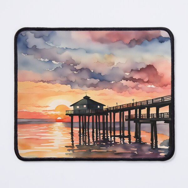 Item preview, Coastal Sunset Pier - Watercolor Landscape - Art Print - Home Decor designed and sold by 5lav.