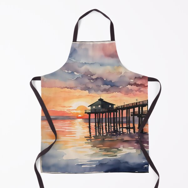 Item preview, Coastal Sunset Pier - Watercolor Landscape - Art Print - Home Decor designed and sold by 5lav.