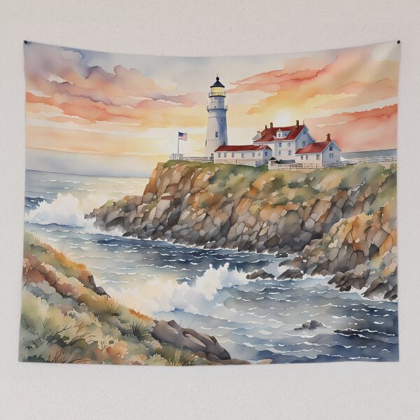 Item preview, Lighthouse Sunrise - Watercolor Landscape - Art Print - Home Decor designed and sold by 5lav.
