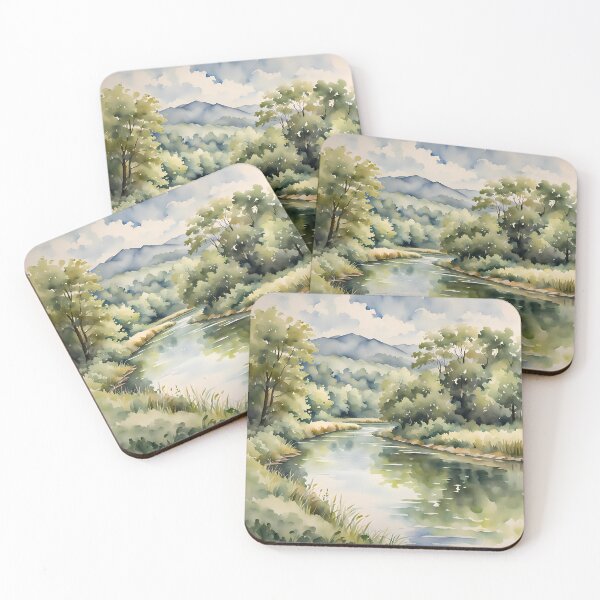 Item preview, Tranquil River Bend- Watercolor Landscape - Art Print - Home Decor designed and sold by 5lav.