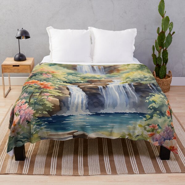 Item preview, Enchanting Waterfall Oasis - Watercolor Landscape - Art Print - Home Decor designed and sold by 5lav.