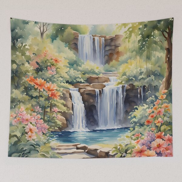 Item preview, Enchanting Waterfall Oasis - Watercolor Landscape - Art Print - Home Decor designed and sold by 5lav.
