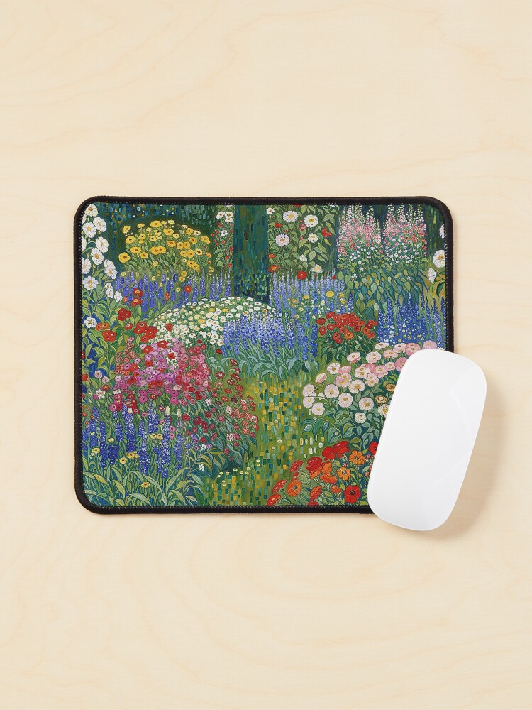 Aperçu 1 sur 5. Tapis de souris avec l'œuvre Jardin de fleurs Gustav Klimt créée et vendue par maniacfitness.