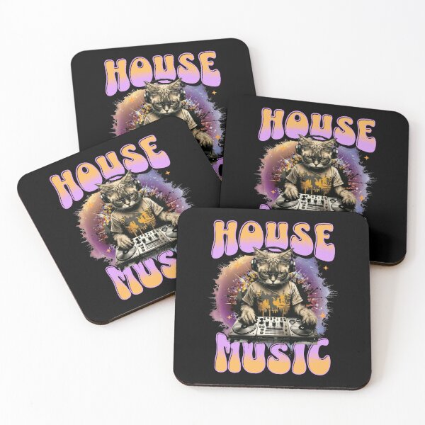 Item preview, HOUSE MUSIC  - Feline Dj On Decks (pink/orange) designed and sold by Discothreadz.