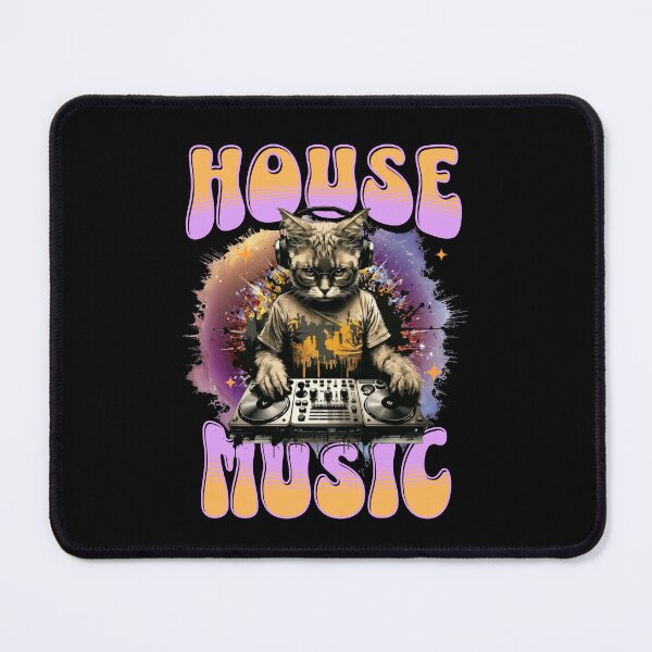Item preview, HOUSE MUSIC  - Feline Dj On Decks (pink/orange) designed and sold by Discothreadz.