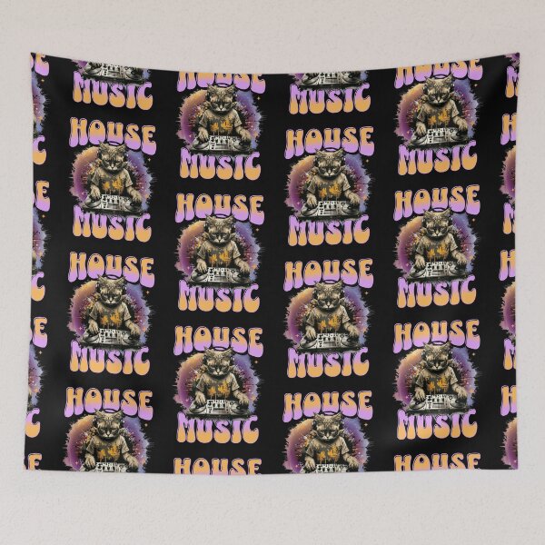 Item preview, HOUSE MUSIC  - Feline Dj On Decks (pink/orange) designed and sold by Discothreadz.