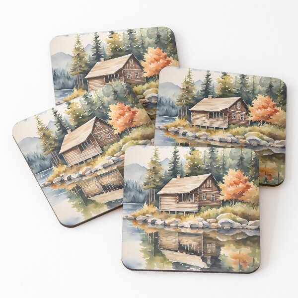 Item preview, Cosy Cabin By The Lake - Watercolor Landscape - Art Print - Home Decor designed and sold by 5lav.