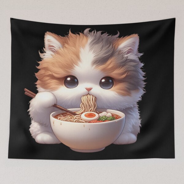 Item preview, Kawaii Kitten Eating Ramen 9 designed and sold by Totally4Ryo.