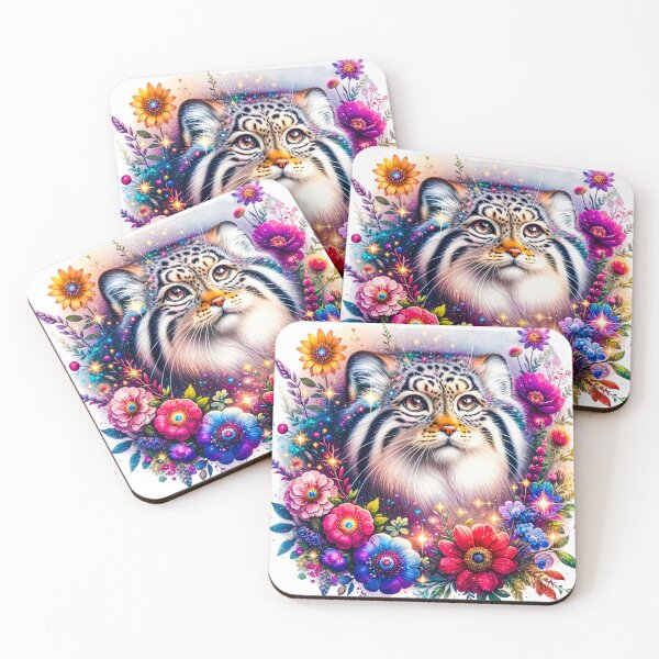 Item preview, Pallas’s Cat Manul Cat with floral frame  designed and sold by CritterManiaUK.