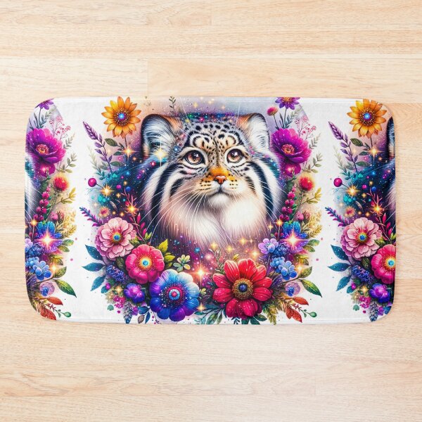 Item preview, Pallas’s Cat Manul Cat with floral frame  designed and sold by CritterManiaUK.