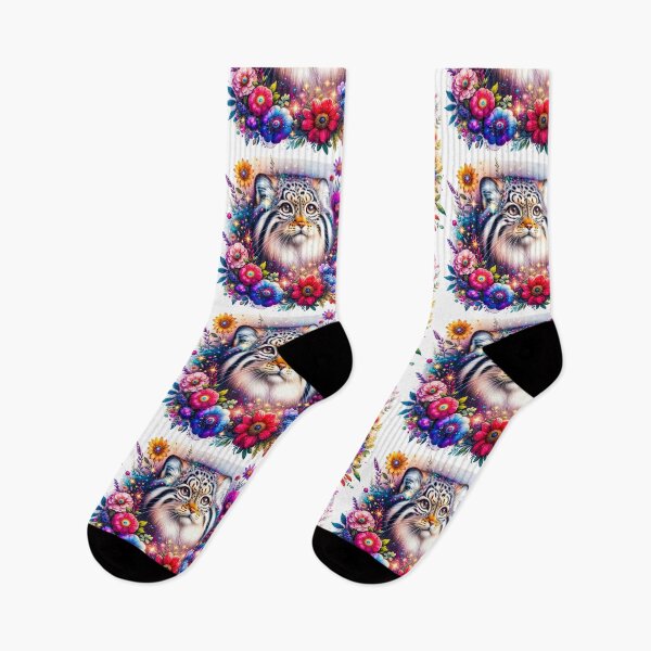 Item preview, Pallas’s Cat Manul Cat with floral frame  designed and sold by CritterManiaUK.