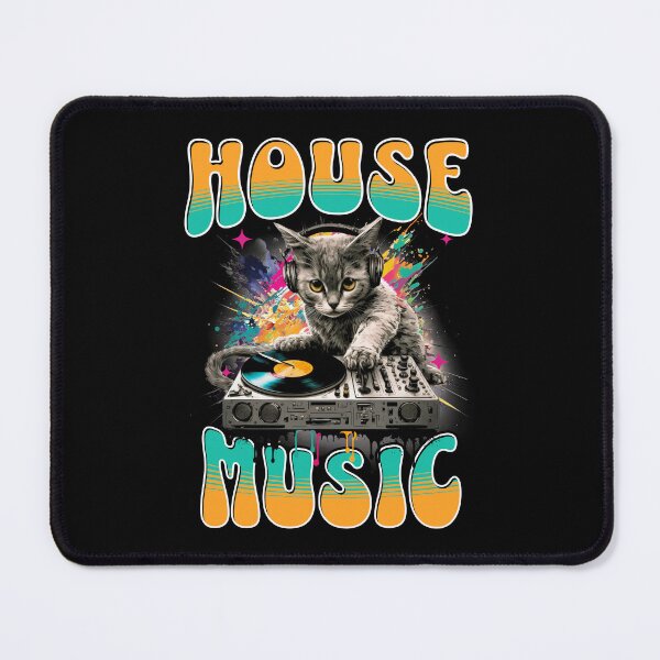 Item preview, HOUSE MUSIC  - Feline Dj On Decks 2 (teal/orange)  designed and sold by Discothreadz.