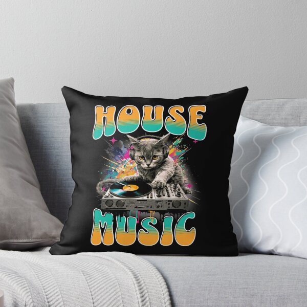 Item preview, HOUSE MUSIC  - Feline Dj On Decks 2 (teal/orange)  designed and sold by Discothreadz.