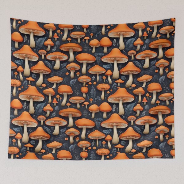 Item preview, Vibrant Orange Mushroom Patterns: Nature's Whimsical Tapestry" designed and sold by AYACHI90.