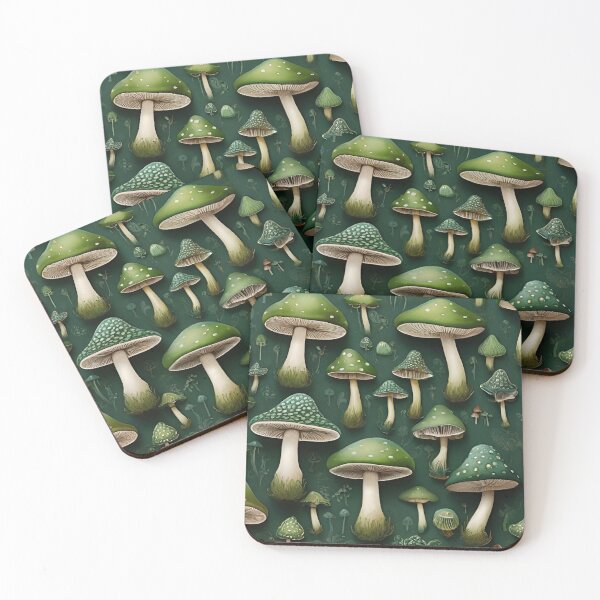 Item preview, Emerald Green Mushroom Patterns: Enchanting Nature-inspired Designs designed and sold by AYACHI90.