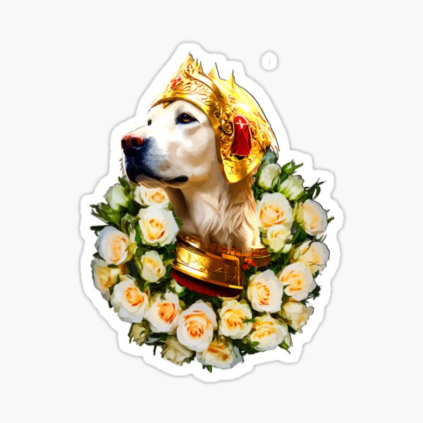 Item preview, Dog White Knight in a Wreath of Roses. designed and sold by VikArtStudio.