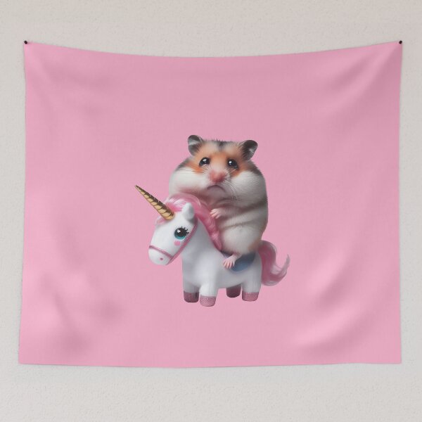 Item preview, sad hamster riding unicorn meme designed and sold by Animalpetslover.