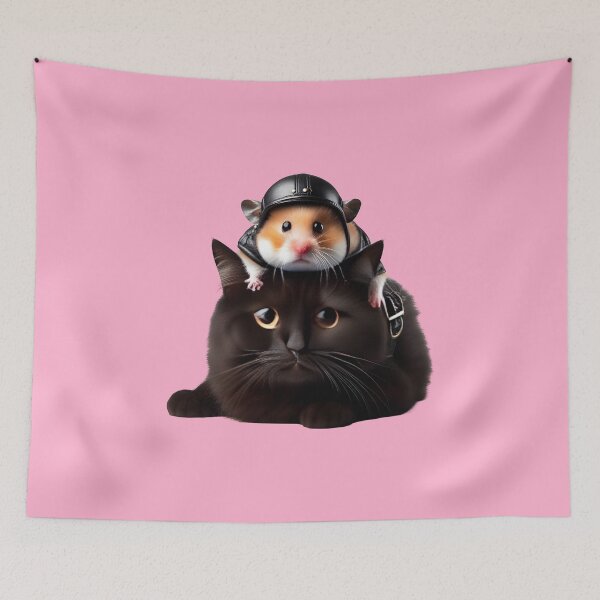 Item preview,  sad hamster riding black cat meme designed and sold by Animalpetslover.