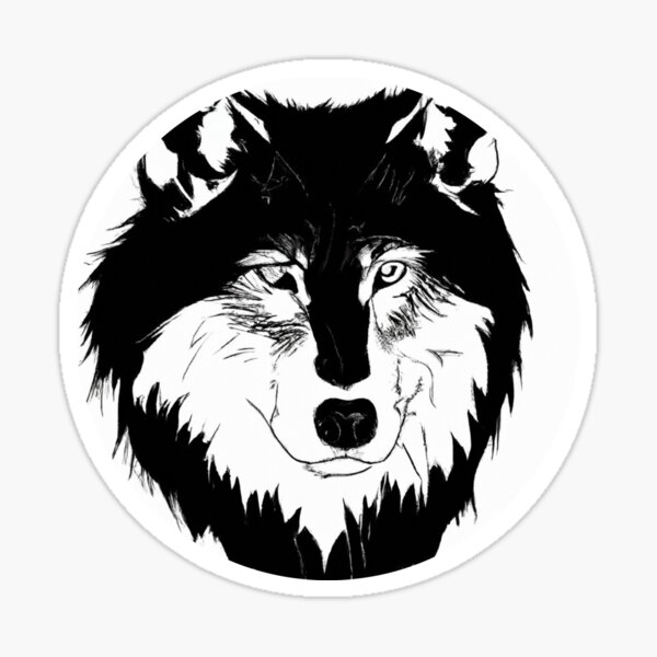 Wolfskopf schwarz-weiß im Kreis Sticker