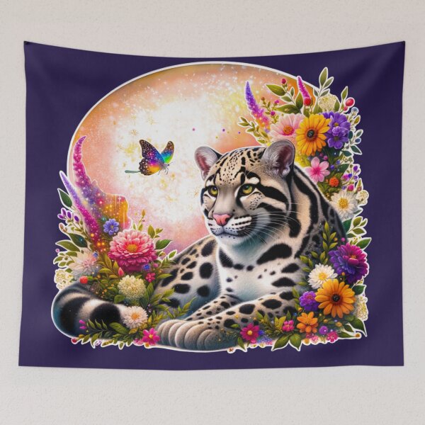 Item preview, Sunda Clouded Leopard in magical floral frame designed and sold by CritterManiaUK.