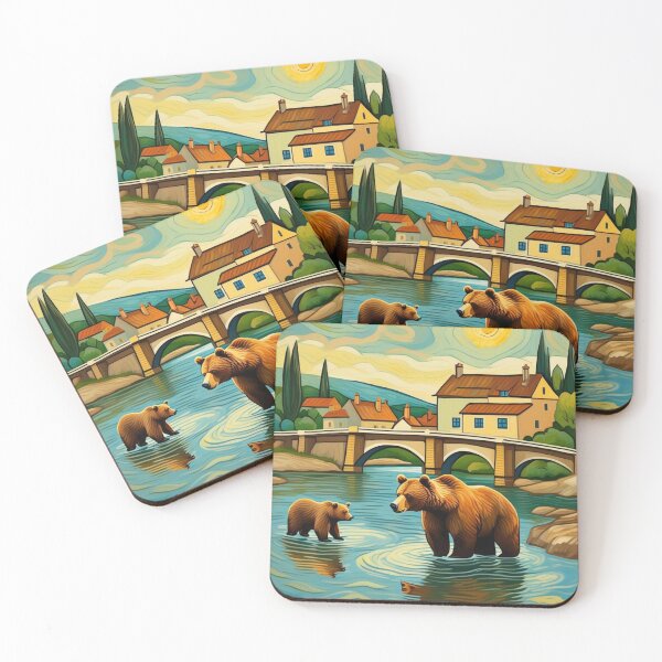 Item preview, Cute Grizzly Bear Family Playing at River Zoo Pals designed and sold by sportsimpact.