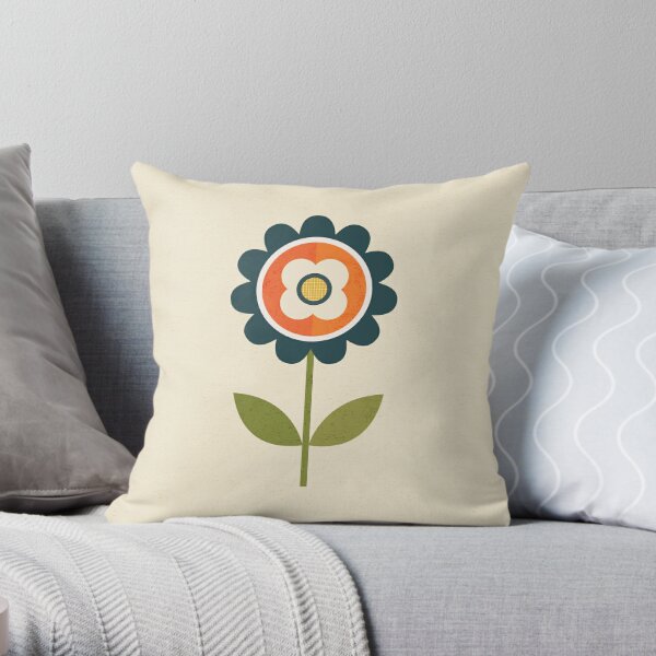 Retro Daisy - Orange and Cream Throw Pillow