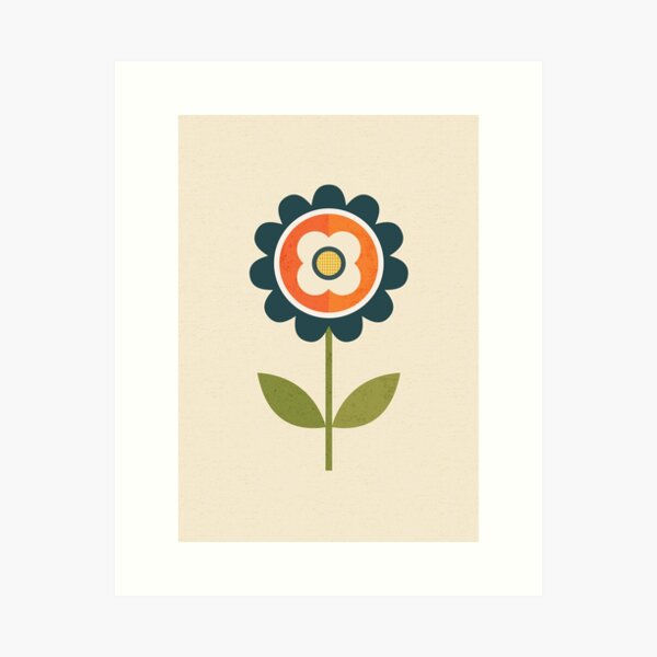 Retro Daisy - Orange and Cream Art Print