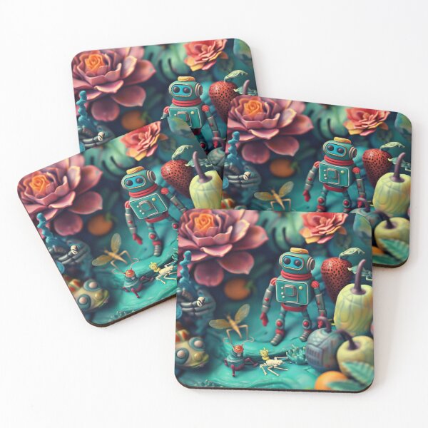 Item preview, 3D sculpture, retro-futuristic floral arrangement with insects and small robots. Wall decoration designed and sold by David-CoBo.