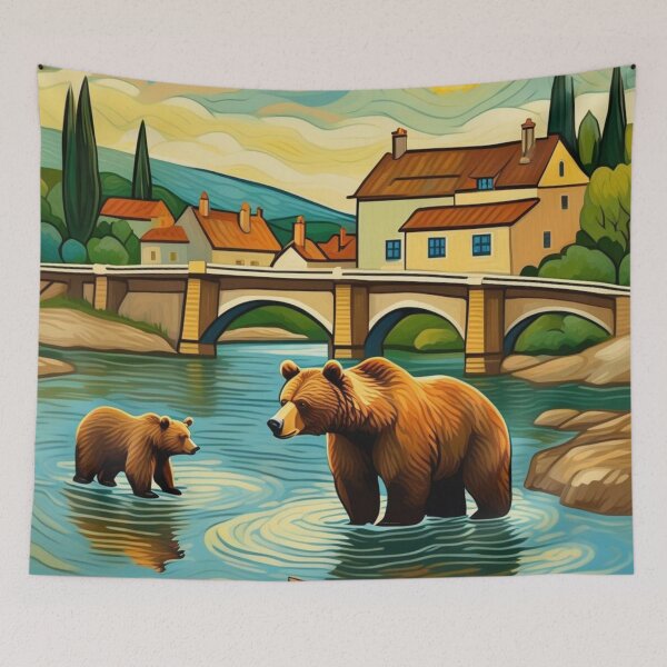 Item preview, Cute Grizzly Bear Family Playing at River Zoo Pals designed and sold by sportsimpact.