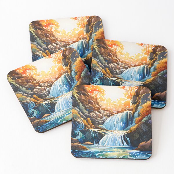 Item preview, Watercolor and Ink Style Painting of a Waterfall by the Woods designed and sold by Petalandfur.