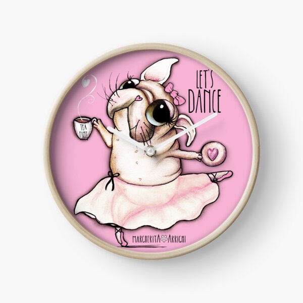French Bulldog dancer, tea time Clock