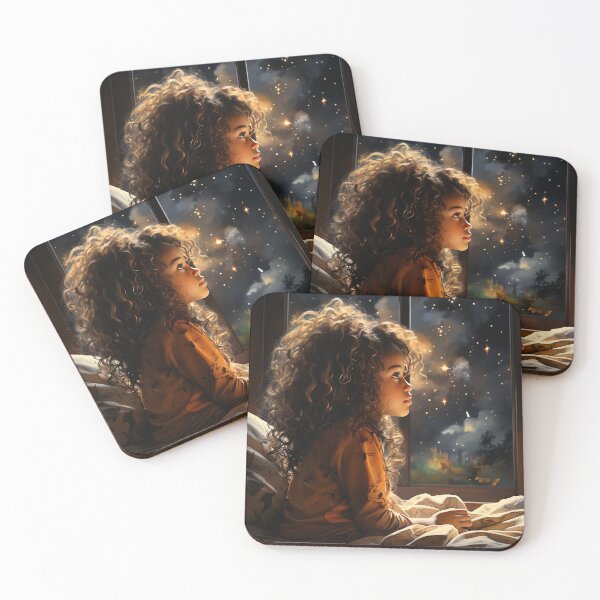 Item preview, Midnight Marvel - A Black Girl Stares Out The Window At The Stars At Midnight - Watercolor Art - Black Art designed and sold by CastleBySea.