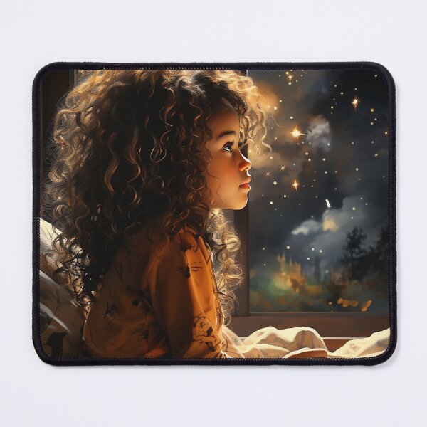 Item preview, Midnight Marvel - A Black Girl Stares Out The Window At The Stars At Midnight - Watercolor Art - Black Art designed and sold by CastleBySea.