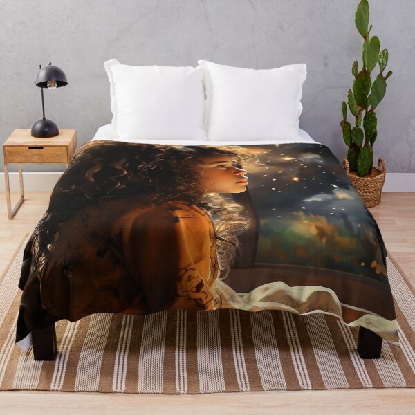 Item preview, Midnight Marvel - A Black Girl Stares Out The Window At The Stars At Midnight - Watercolor Art - Black Art designed and sold by CastleBySea.