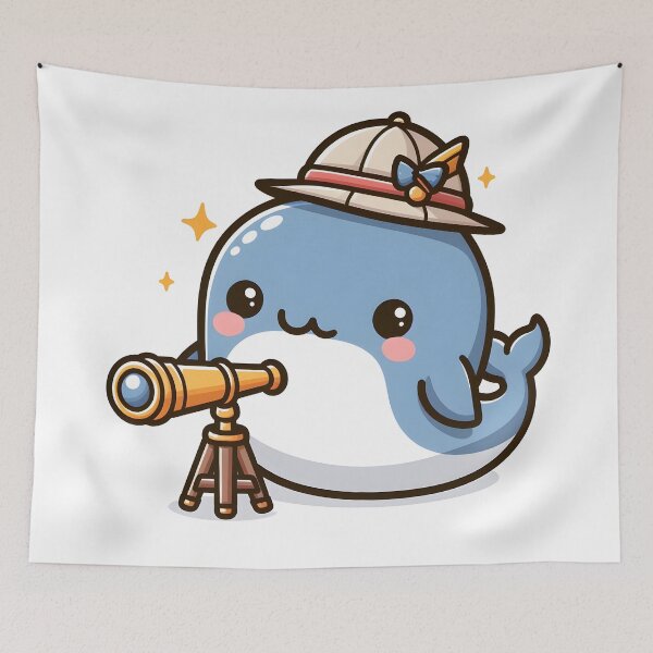 Item preview, Kawaii Whale Holding A Telescope Wearing An Explorer Hat designed and sold by CanvasCutie.