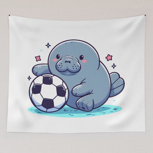 Item preview, Kawaii Manatee With A Soccer Ball designed and sold by CanvasCutie.