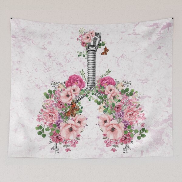 Item preview, lungs,bloom pink roses, anatomy, watercolor designed and sold by Collagedream.
